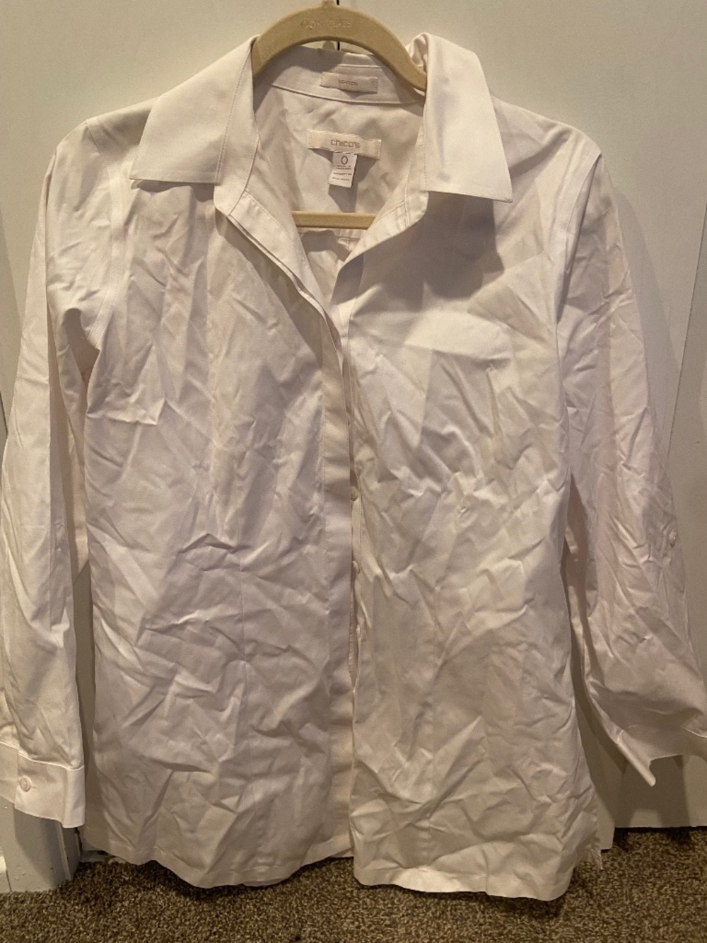 Women's White Button Down Blouse Chicos Size 0 100% Cotton